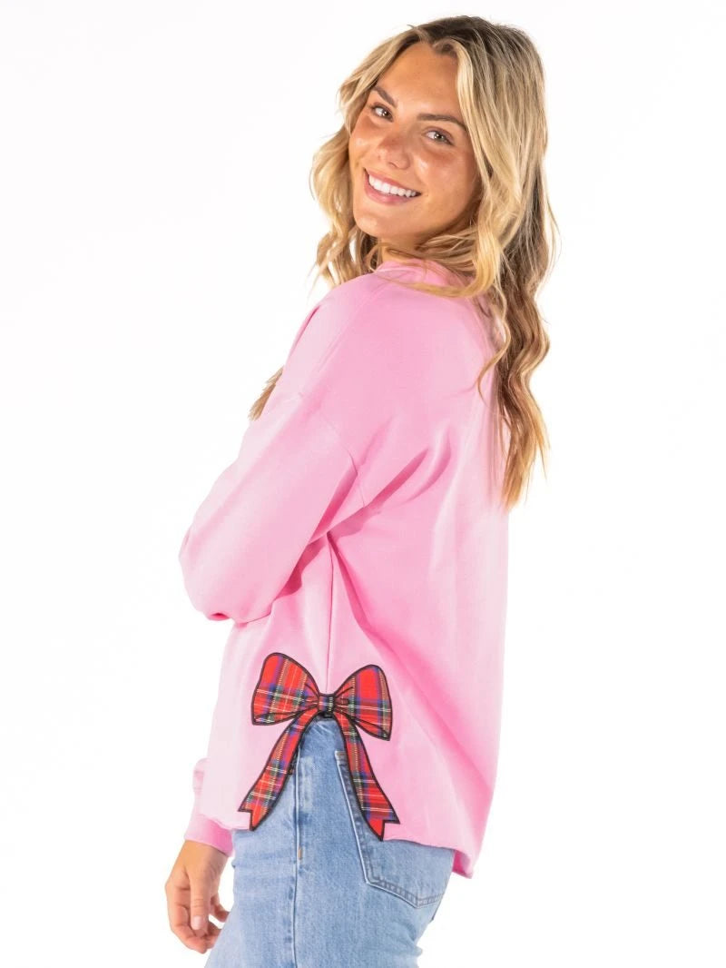Adult Plaid Bow Crewneck