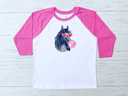 Bubble Gum Horse Raglan Tee