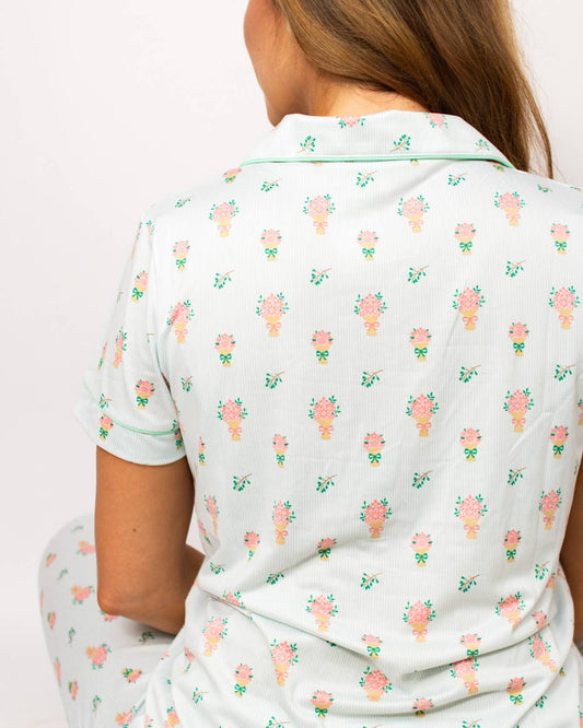 Love Blooms Here Short Sleeve Button Up Sleep Shirt White/Multi -Asst.