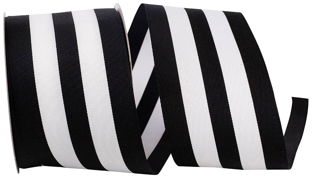 Grosgrain Black Stripe Wired 2.5"