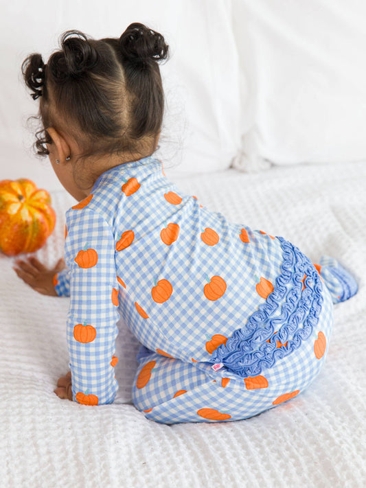 Baby Girls Pumpkin Ruffle Footie