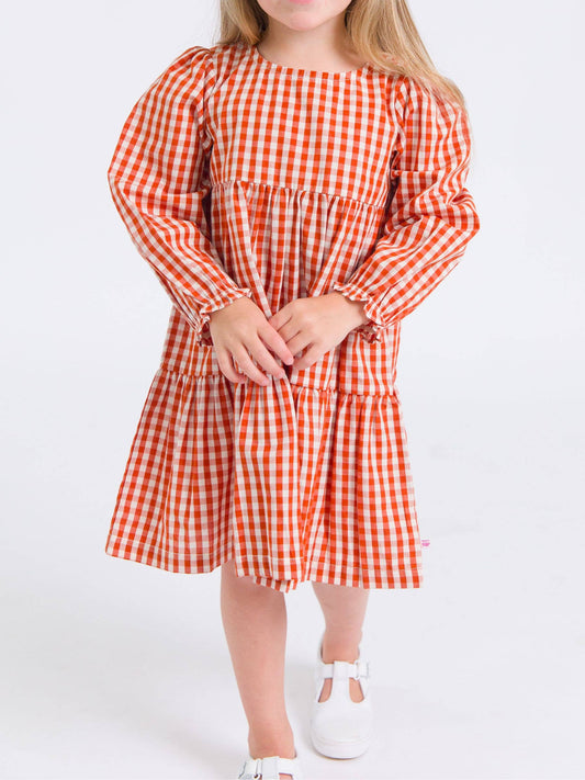 Girls Gingham Woven Tiered Dress