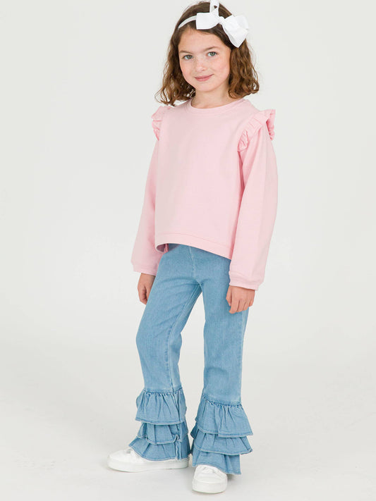 Girls Denim Ruffle Flare Pants