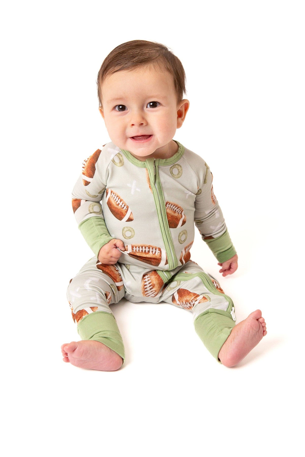 Football Bamboo Zipper Romper