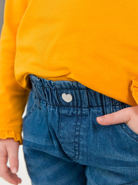 Denim Ruffle Straight Jeans