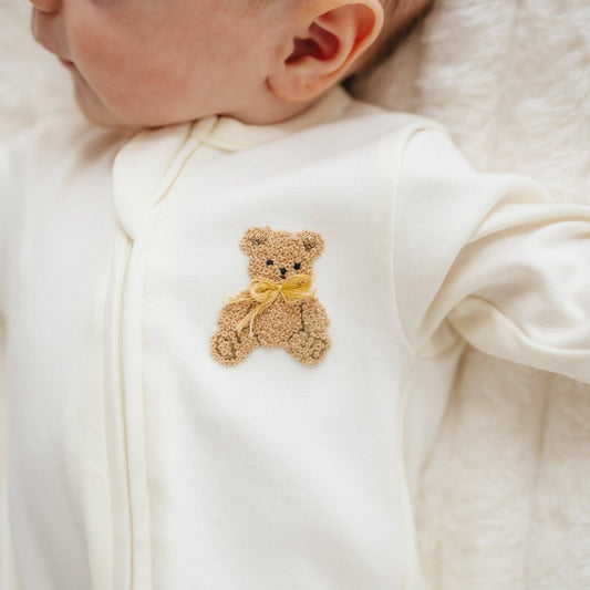 Bear Hugs Zip Footie in Ivory