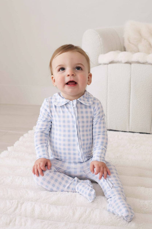 Zipper Footie in Blue Gingham