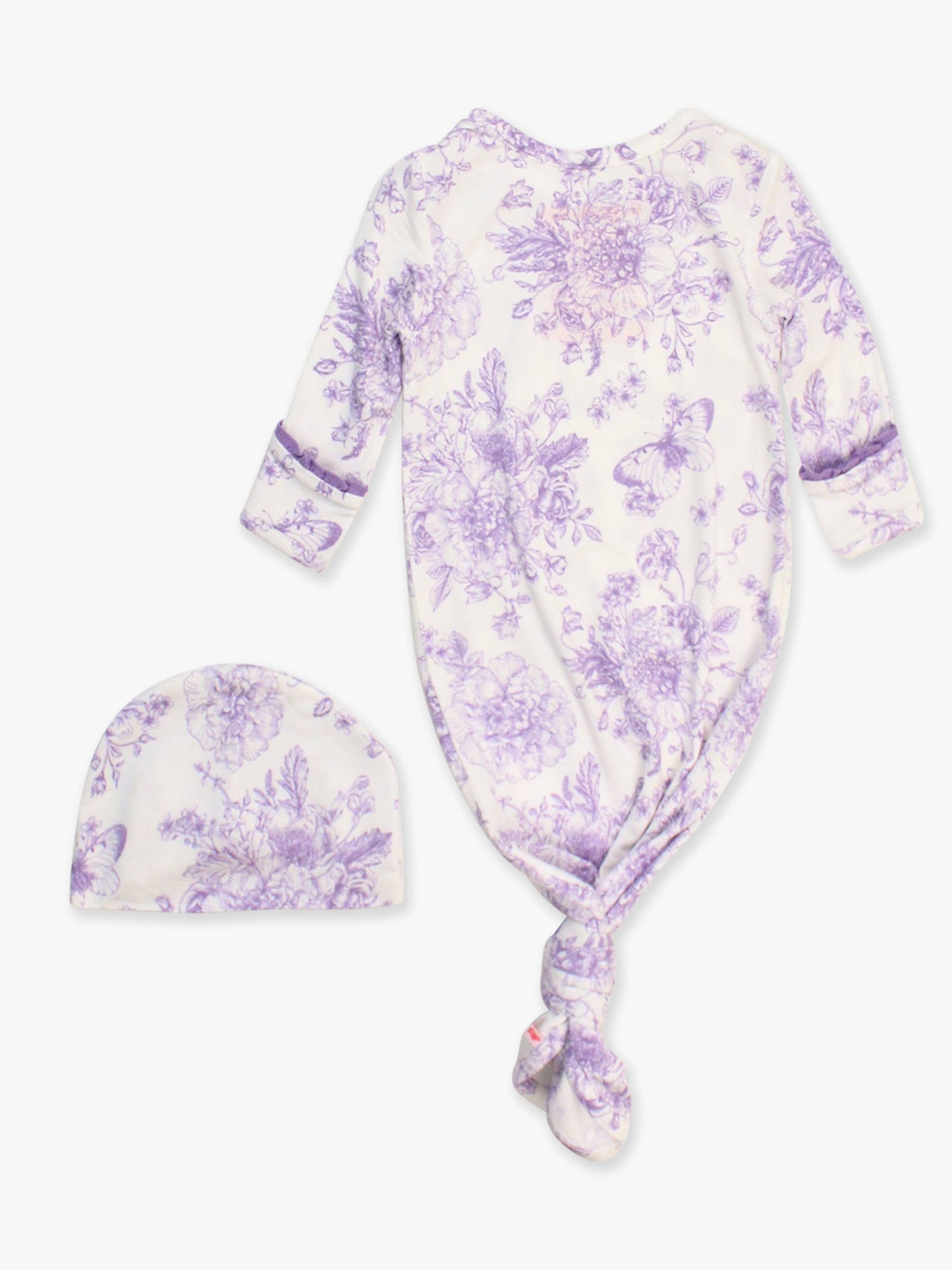 Purple Toile Knot Gown & Hat Set