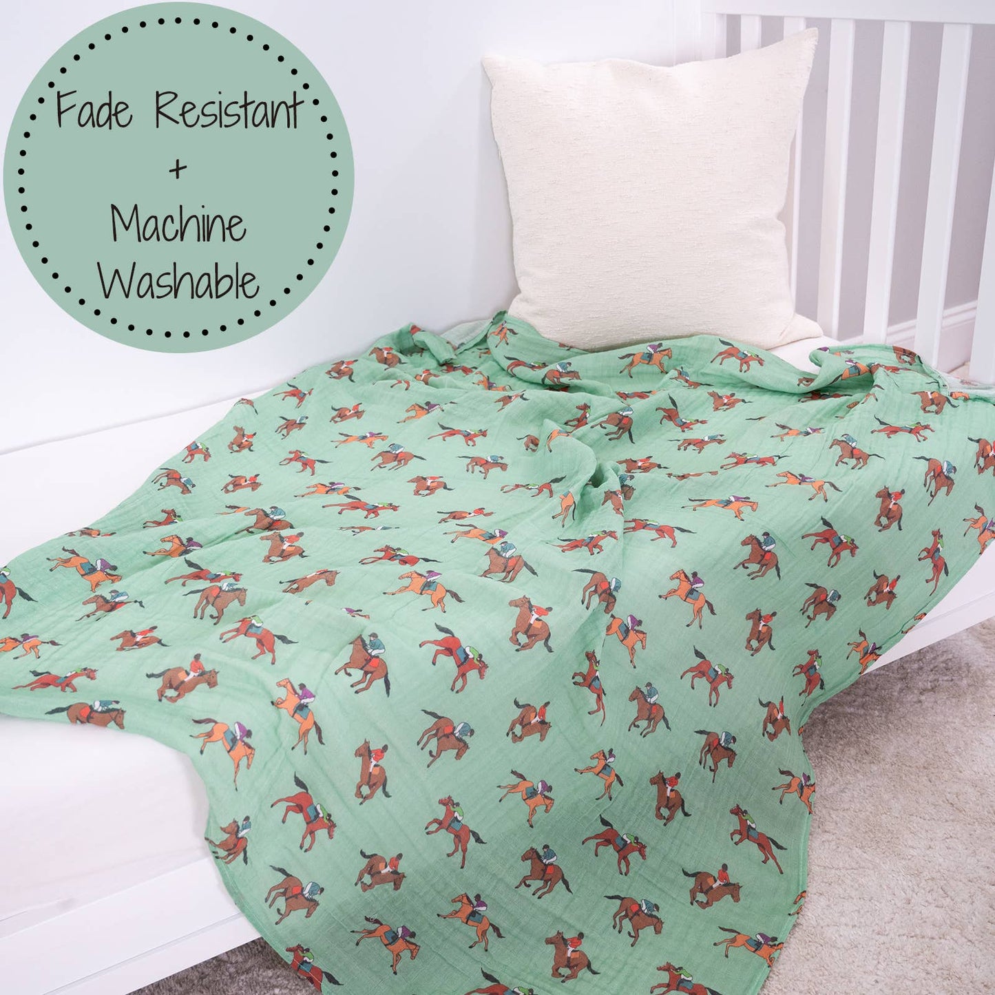 Horse Racing Muslin Swaddle Blanket