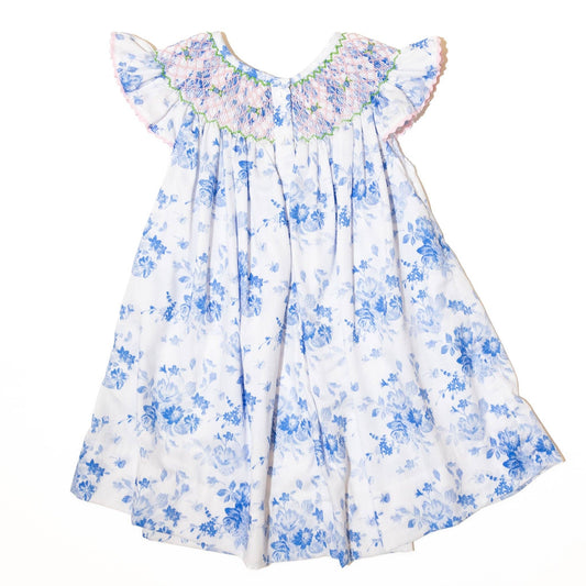 Blue & White Floral Smocked Dress