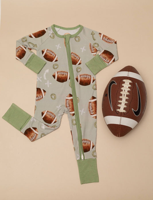 Football Bamboo Zipper Romper