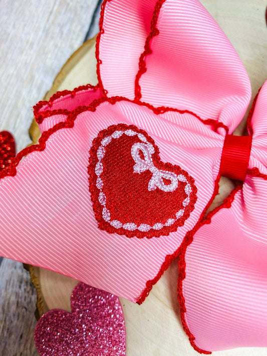 Valentine Heart Embroidered Bow