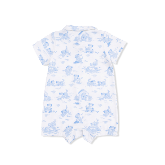 Puppy Toile Blue Romper