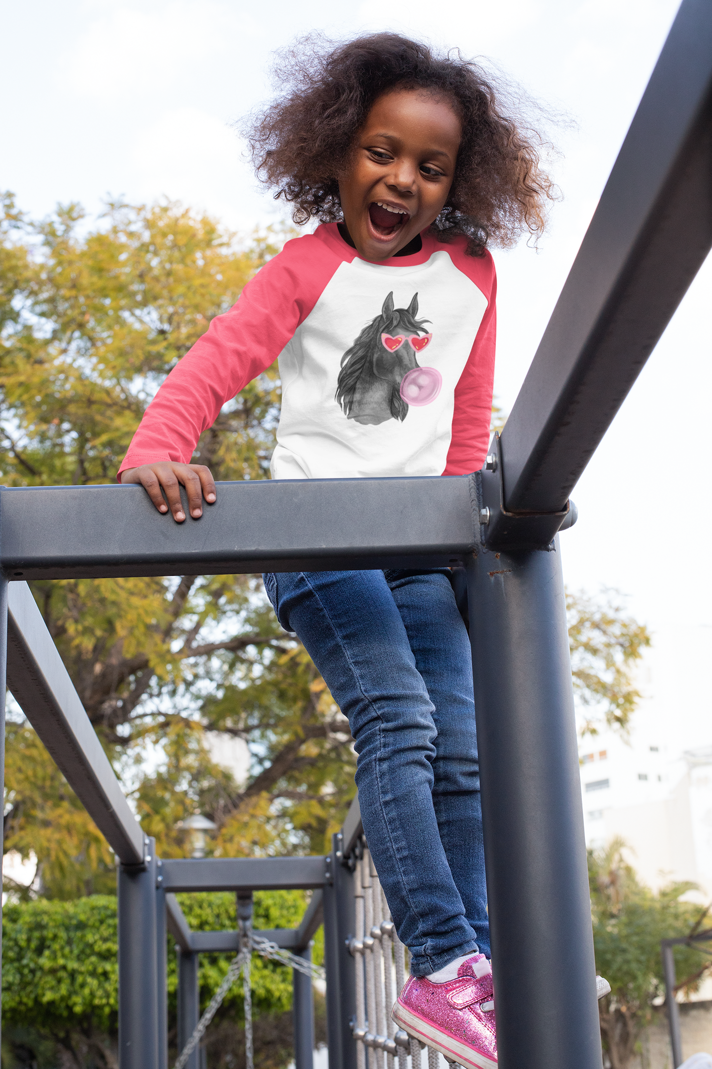 Bubble Gum Horse Raglan Tee