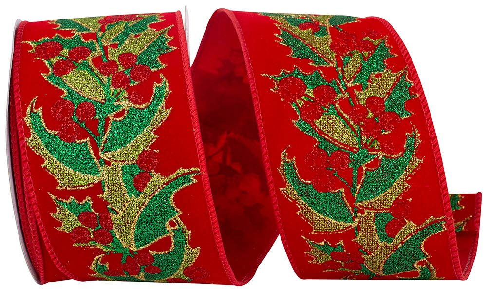Holly Glitter Velvet Wired