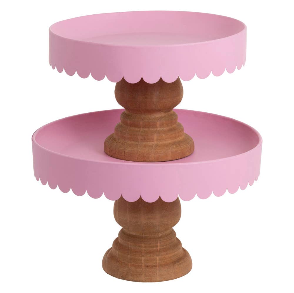 Small Pink Scallop Decor Metal & Wood Stand