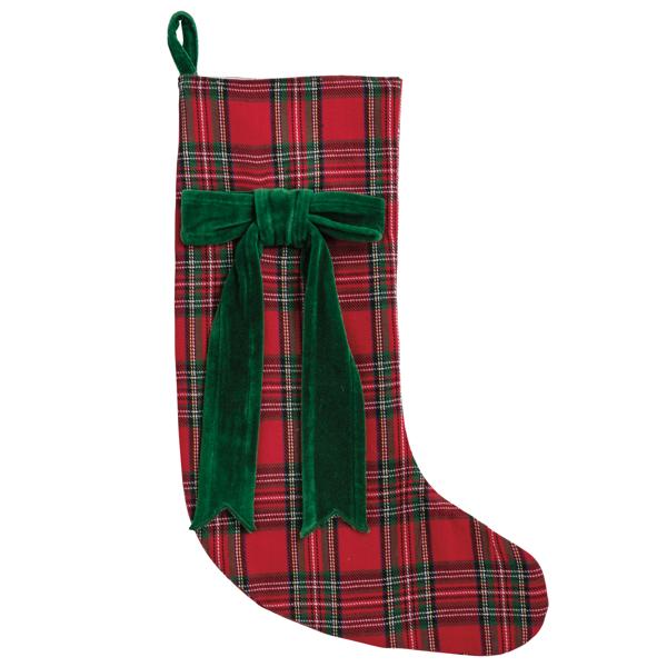 Green Velvet Bow Plaid Stocking