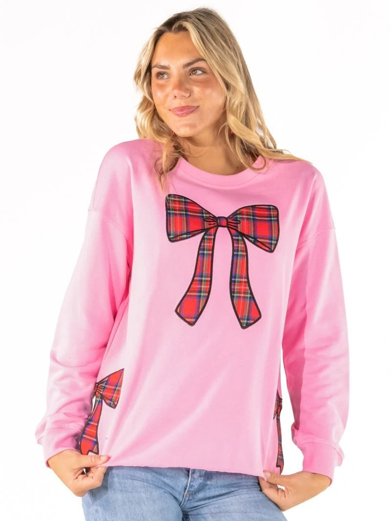 Adult Plaid Bow Crewneck