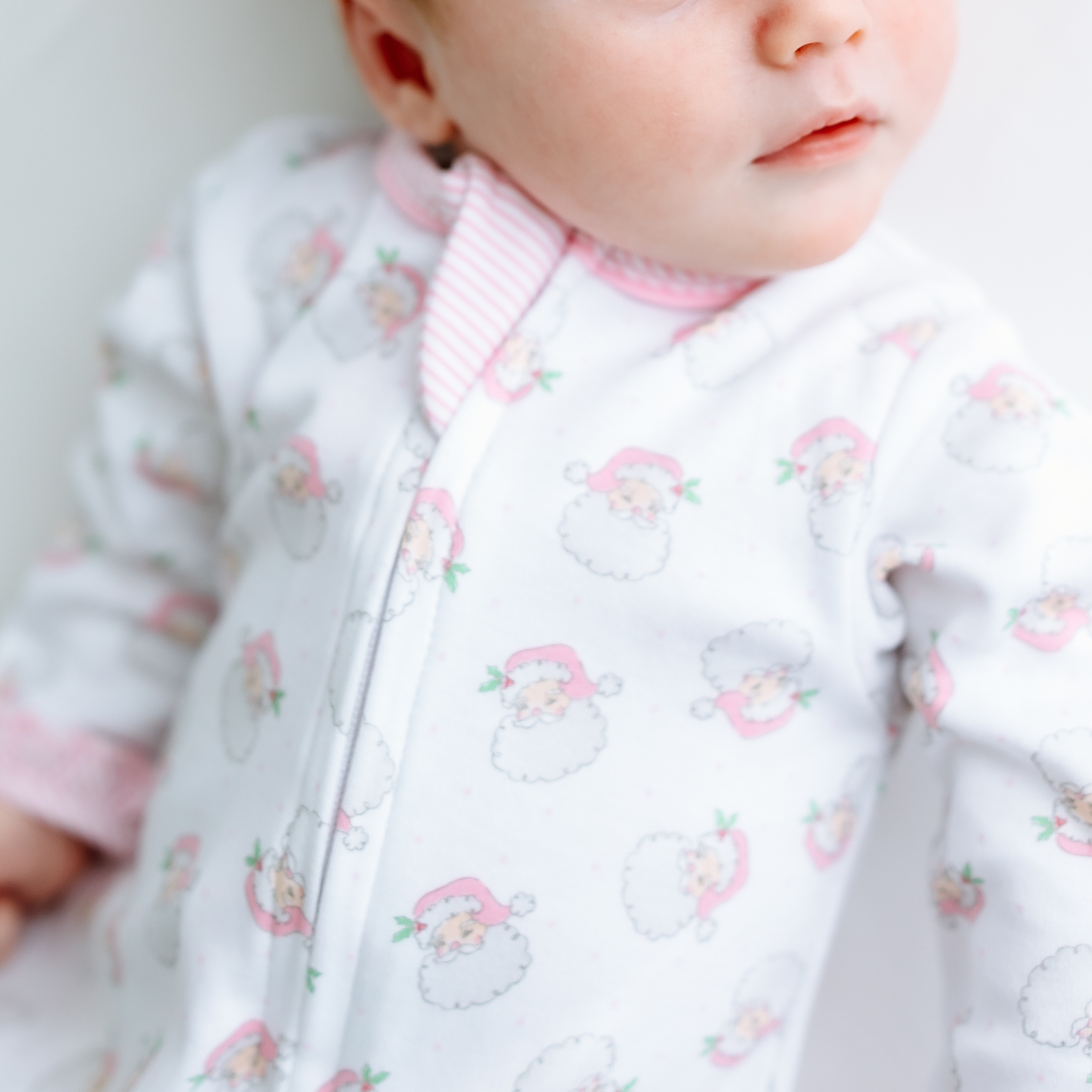 Santa Baby Pink Ruffle Zip Footie