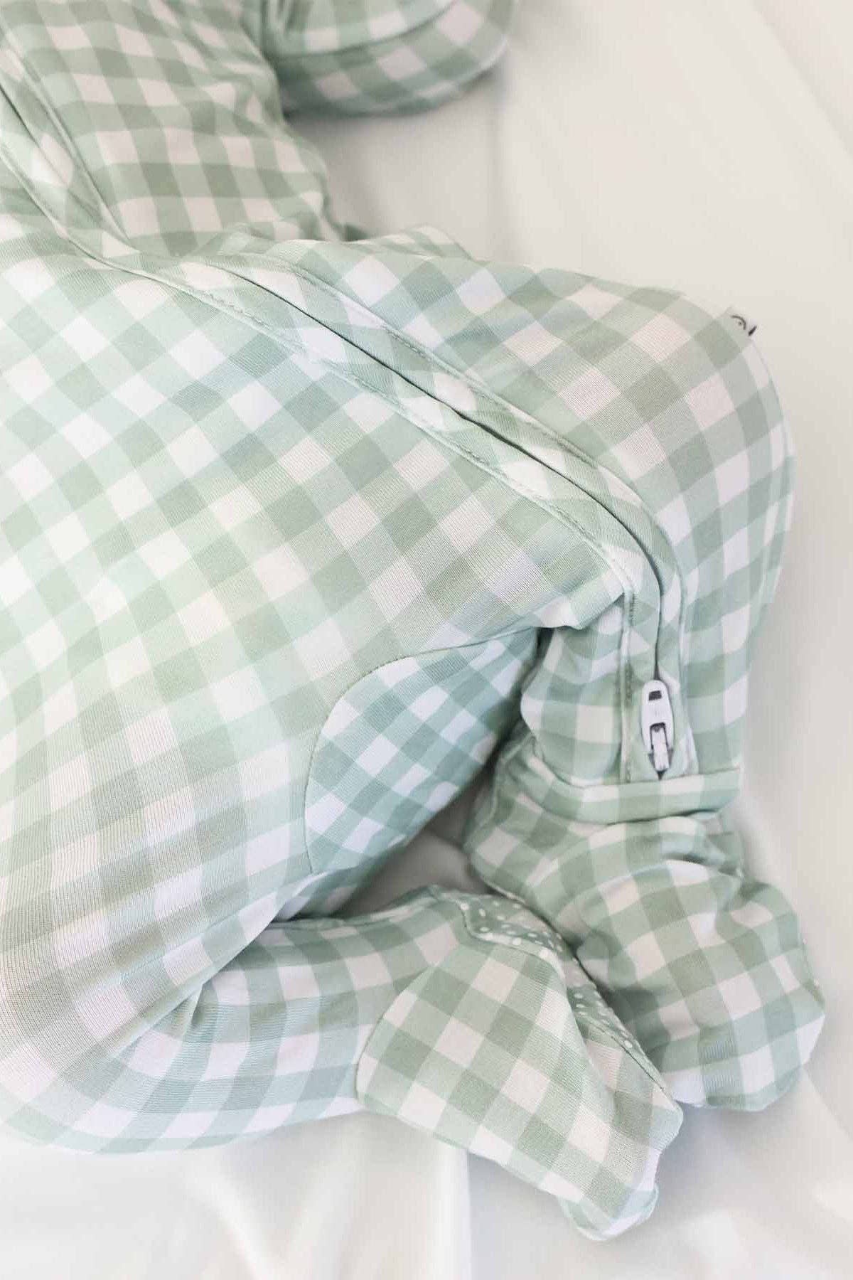 Zipper Footie in Moss Gingham