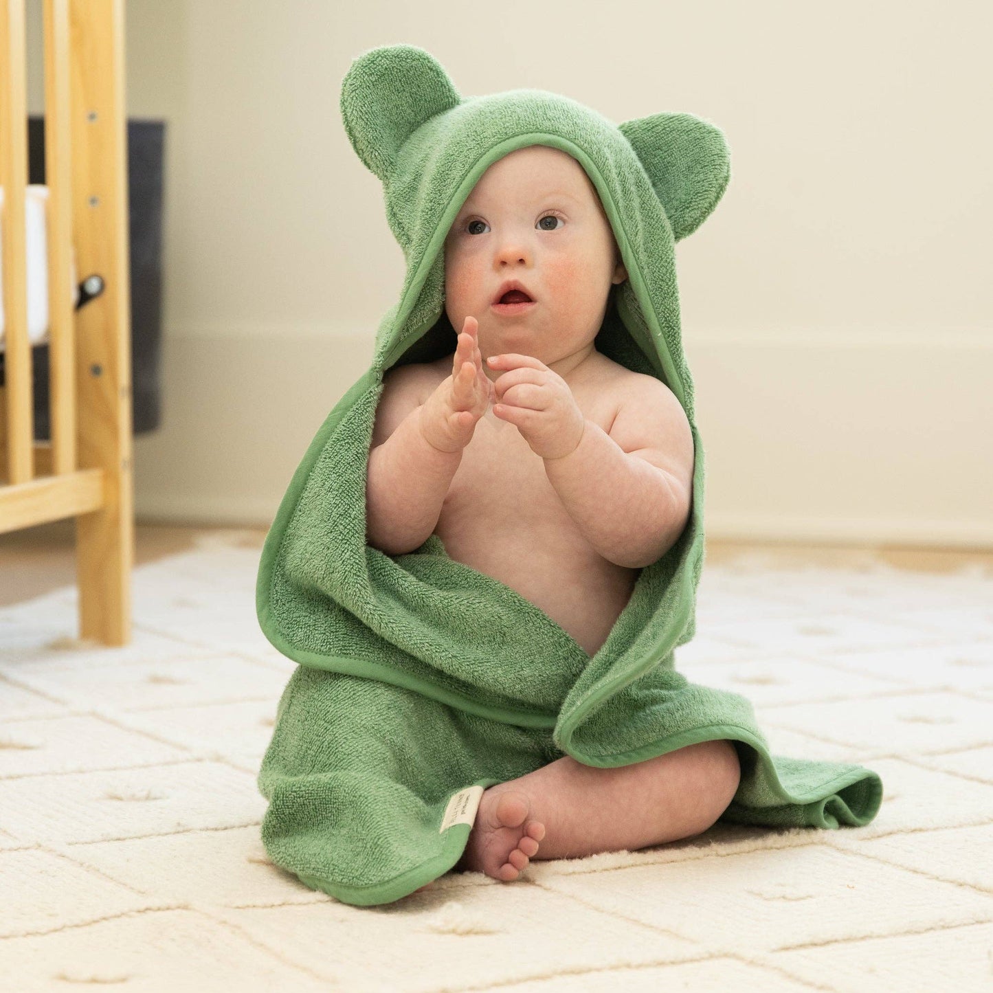 Hooded Towel/Wash Mitt Set Green