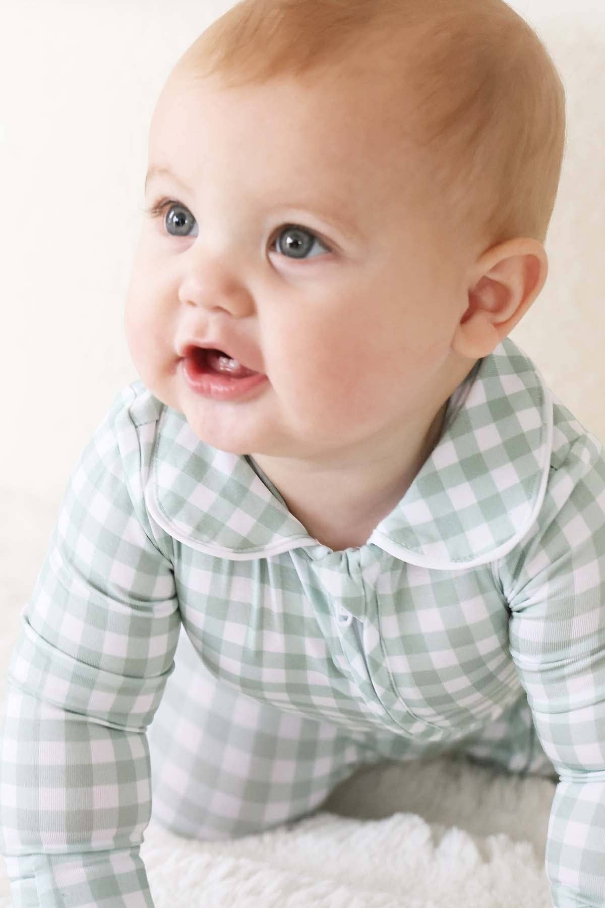 Zipper Footie in Moss Gingham