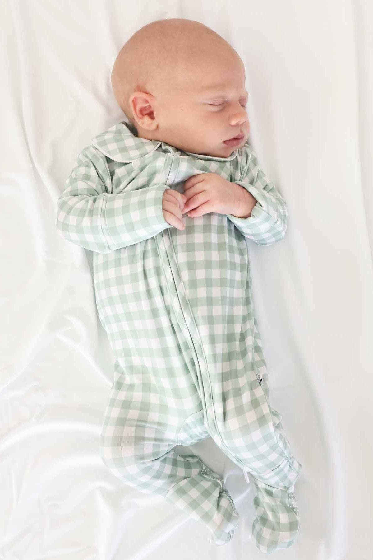 Zipper Footie in Moss Gingham