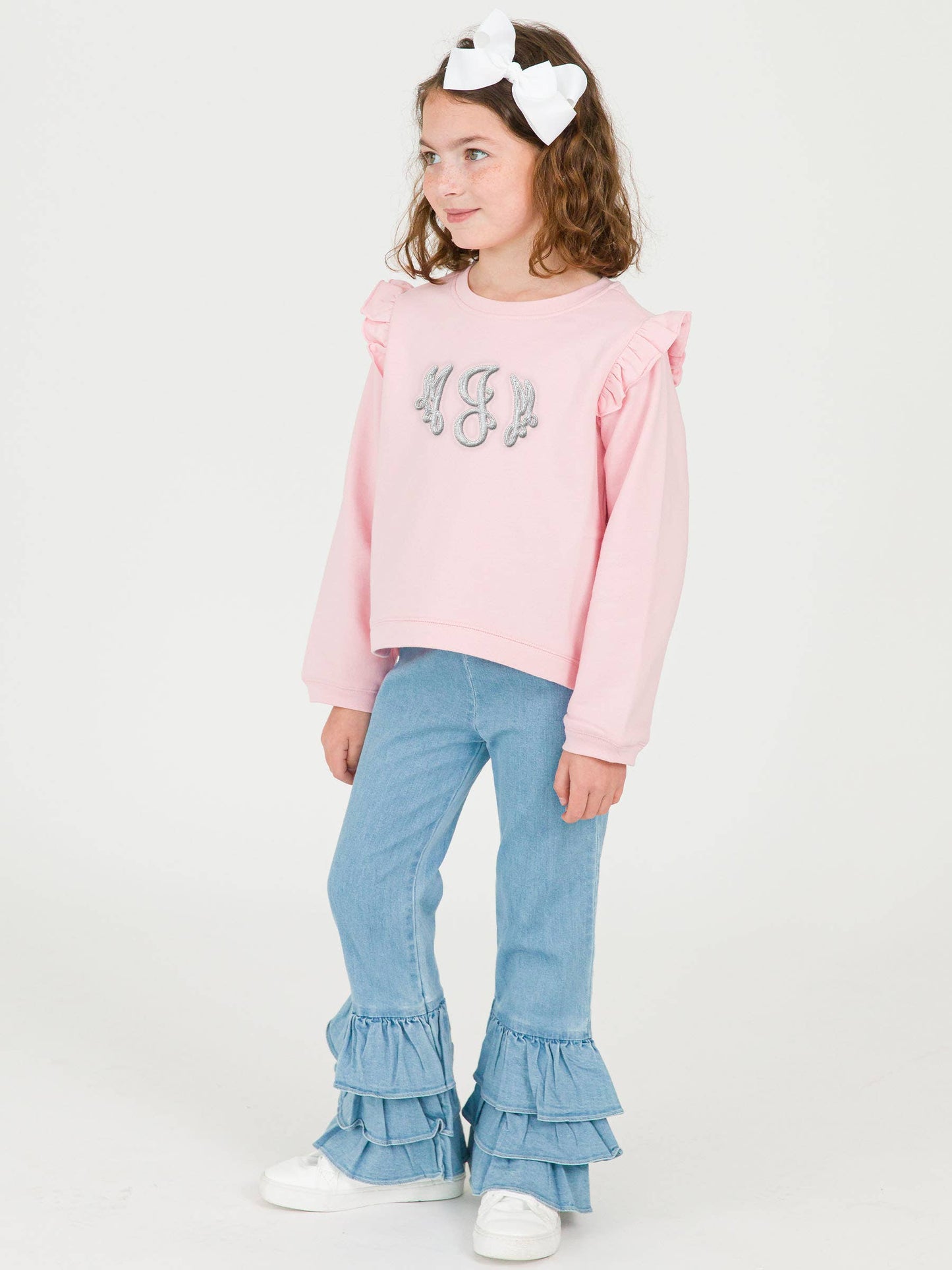 Girls Denim Ruffle Flare Pants