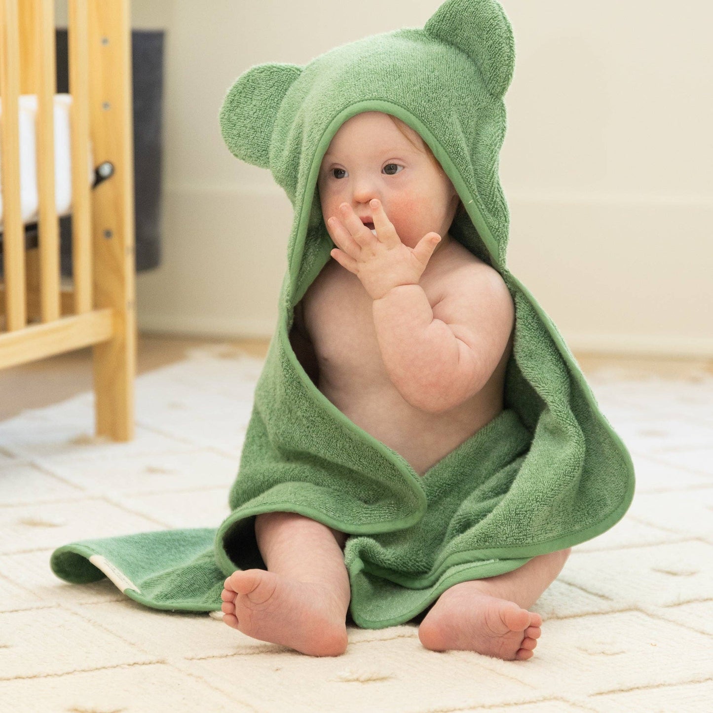 Hooded Towel/Wash Mitt Set Green