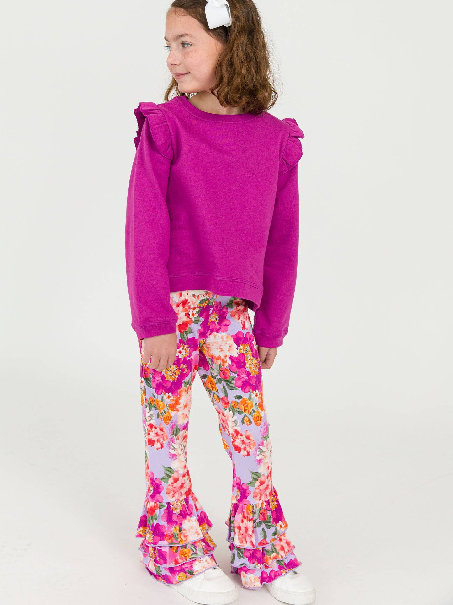 Girls Floral Ruffle Flare Pants
