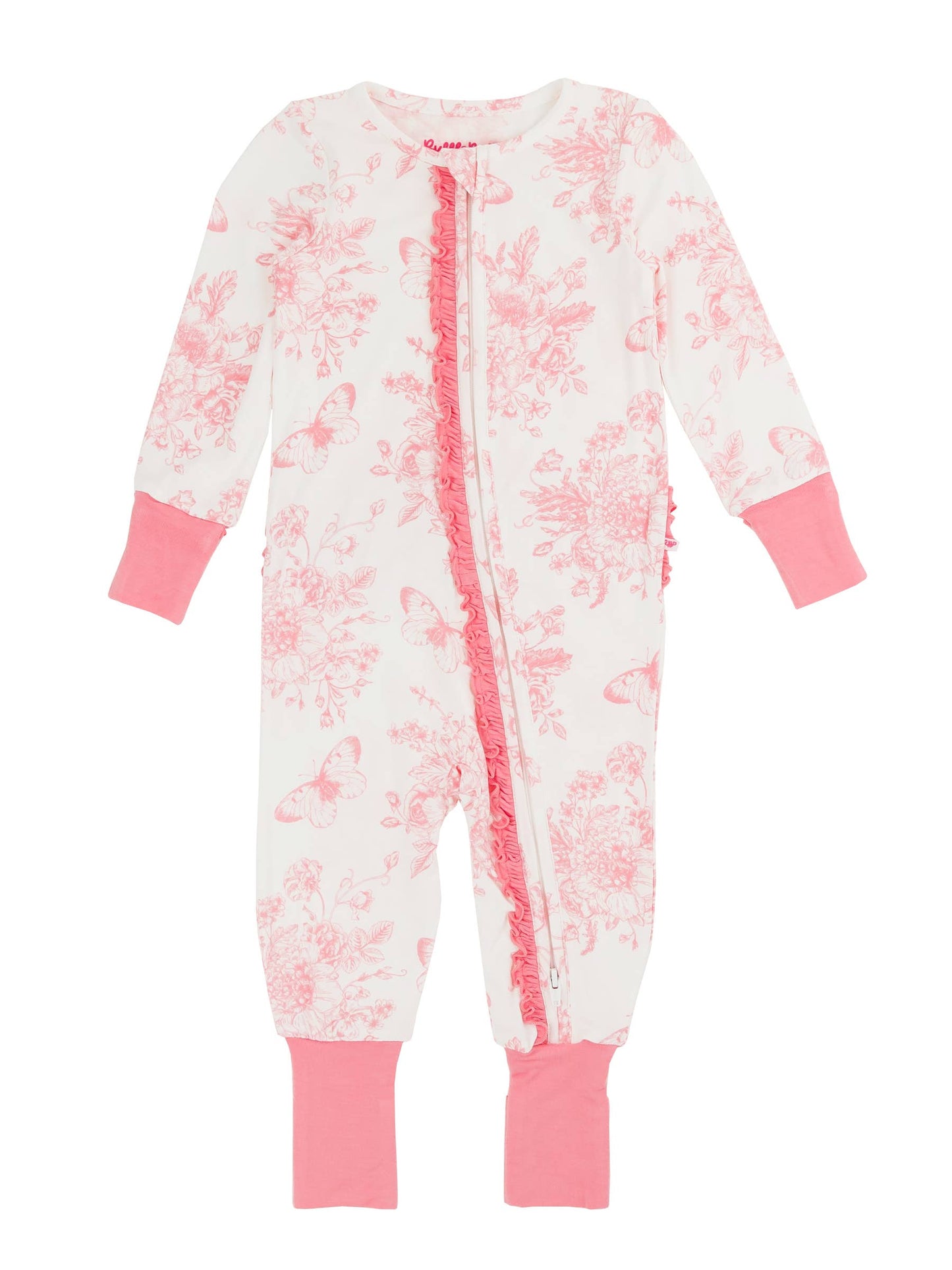 Pink Toile Convertible Ruffle  Footie