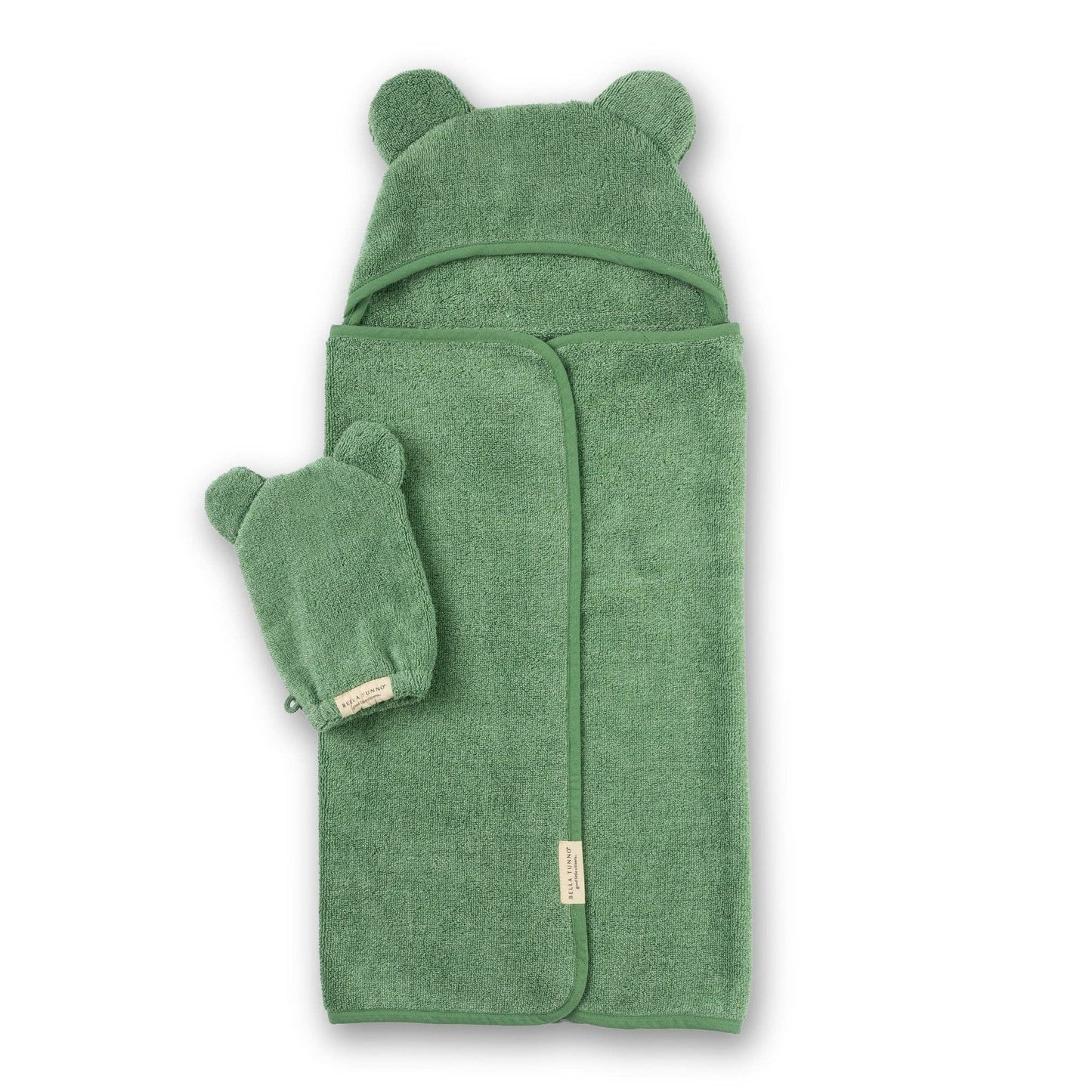 Hooded Towel/Wash Mitt Set Green