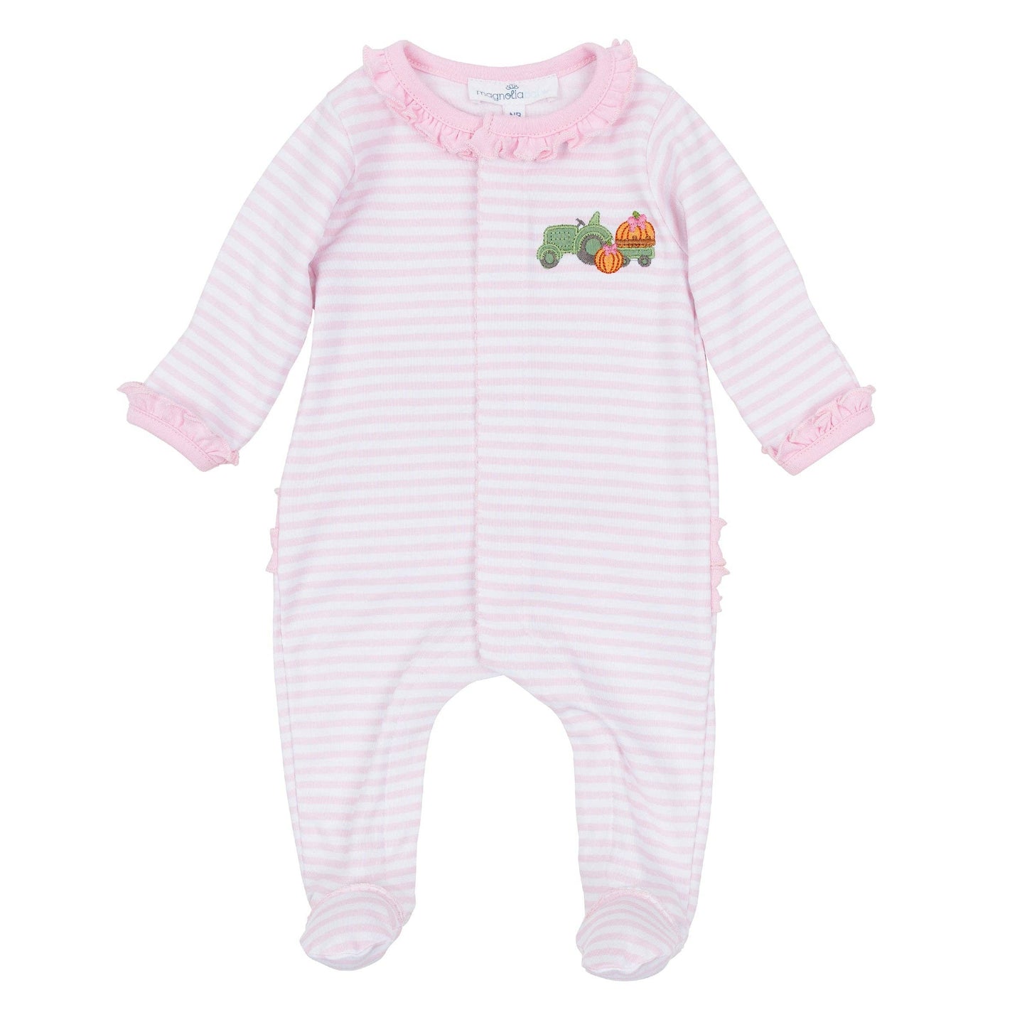Pumpkin Tractor Footie in Pink