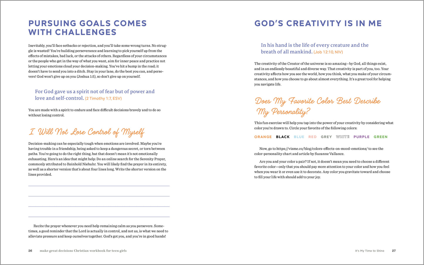 Make Great Decisions Christian Workbook for Teen Girls