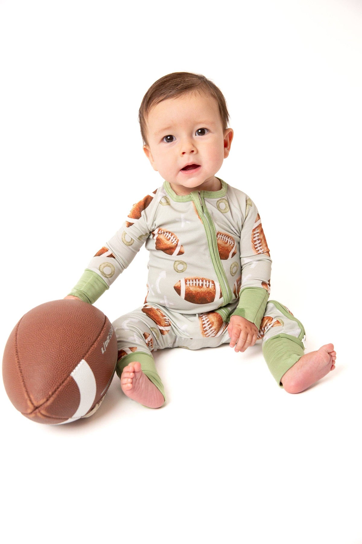 Football Bamboo Zipper Romper