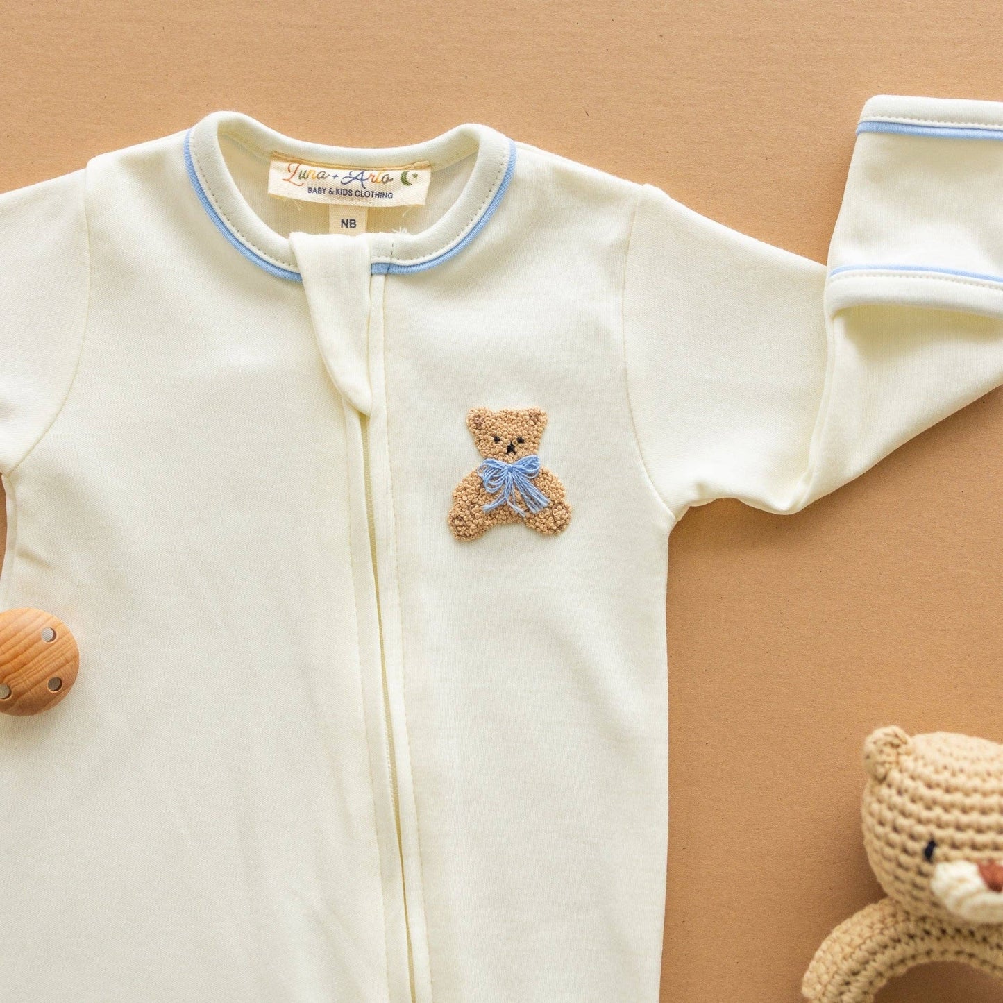 Bear Hugs Zip Footie in Blue