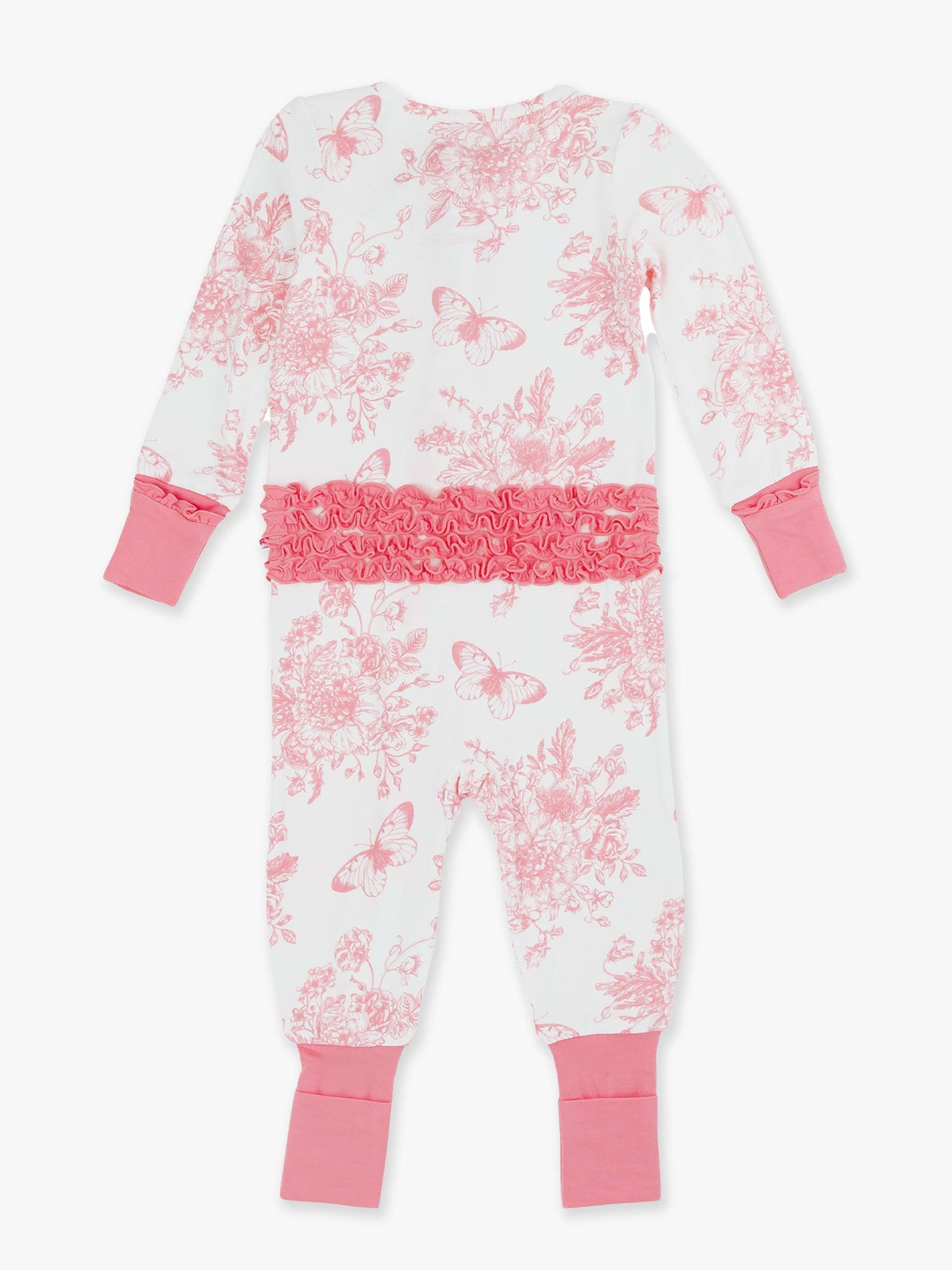 Pink Toile Convertible Ruffle  Footie