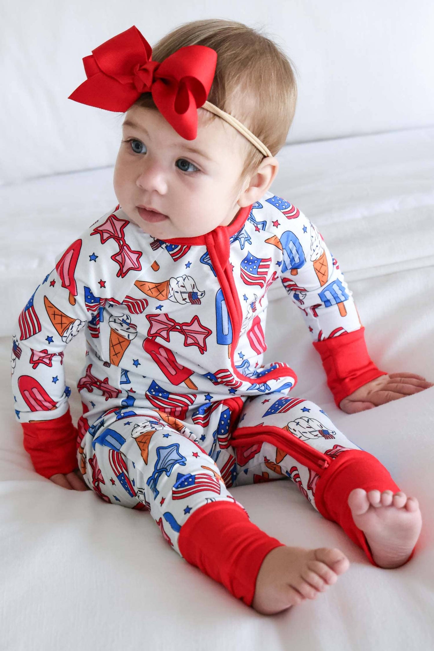 Red, White & Cool Zipper Footie
