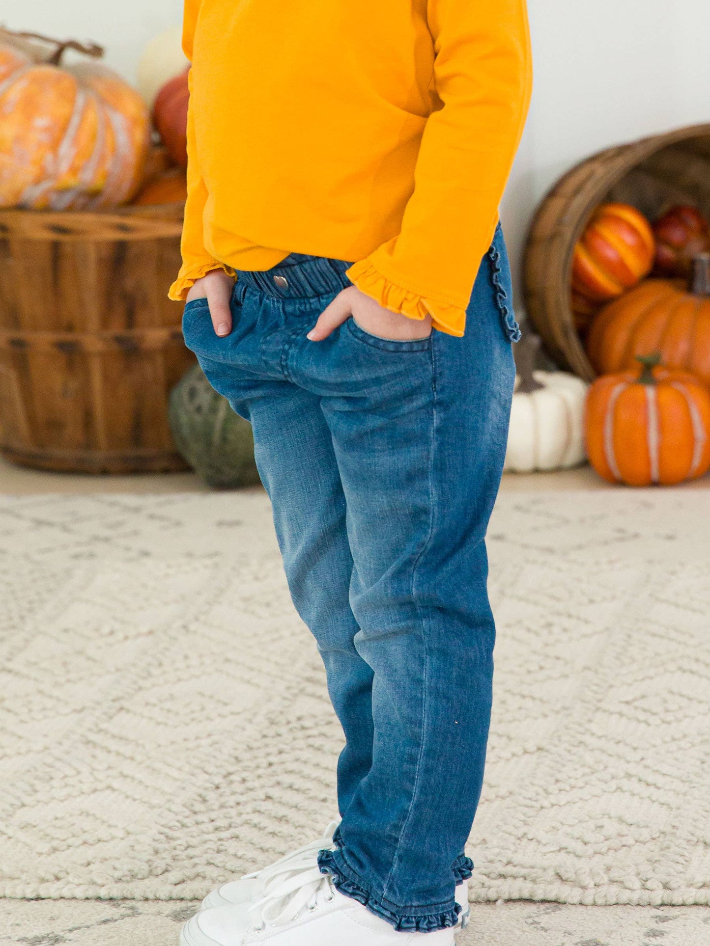 Denim Ruffle Straight Jeans