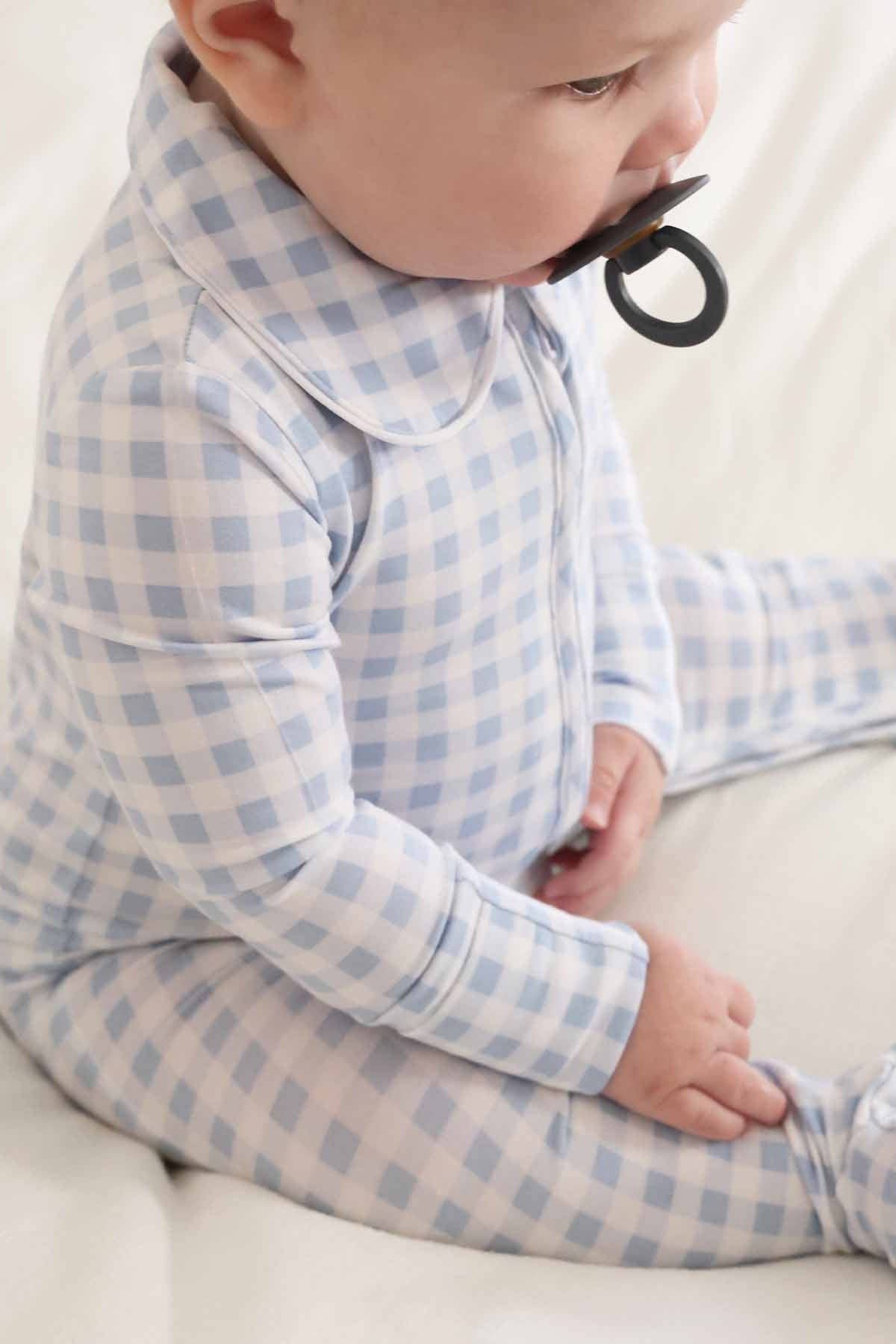 Zipper Footie in Blue Gingham