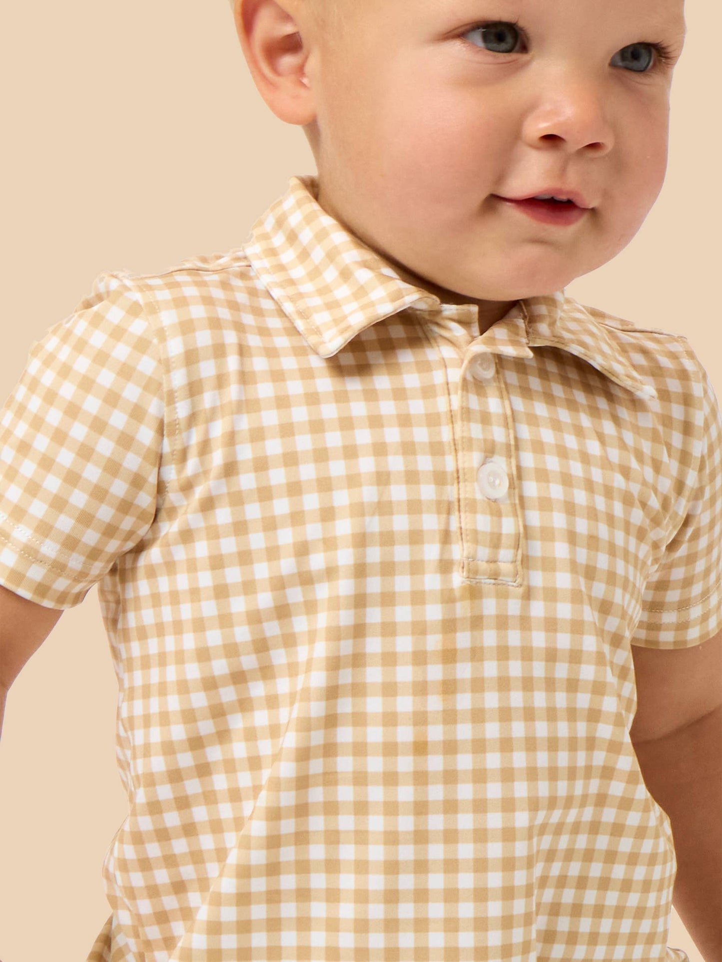Khaki Mini Gingham Performance Polo