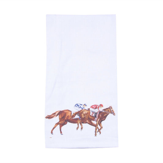 Neck and Neck Horse Racing Tea Towel