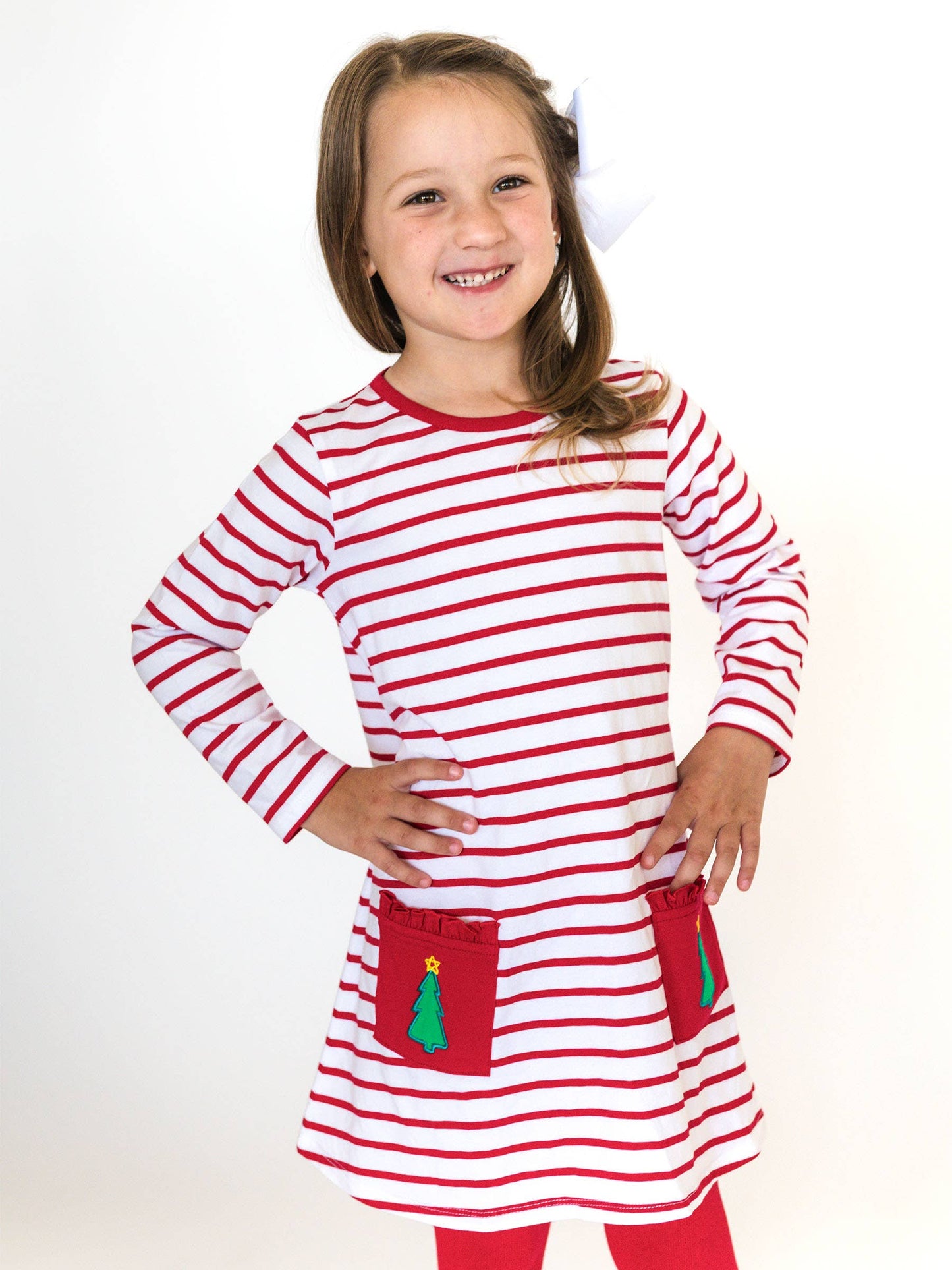 Red Stripe Knit Tree Pockets Dress