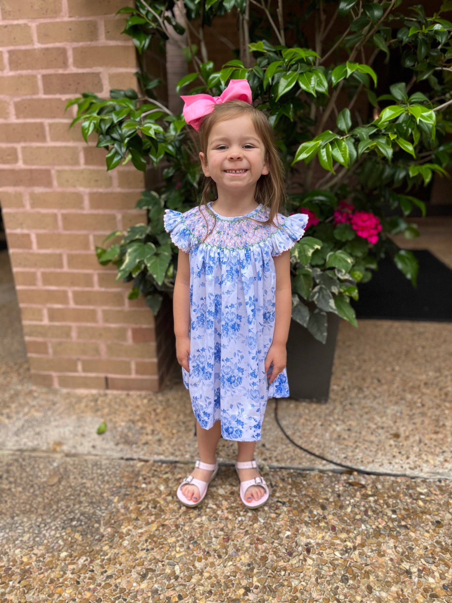 Blue & White Floral Smocked Dress