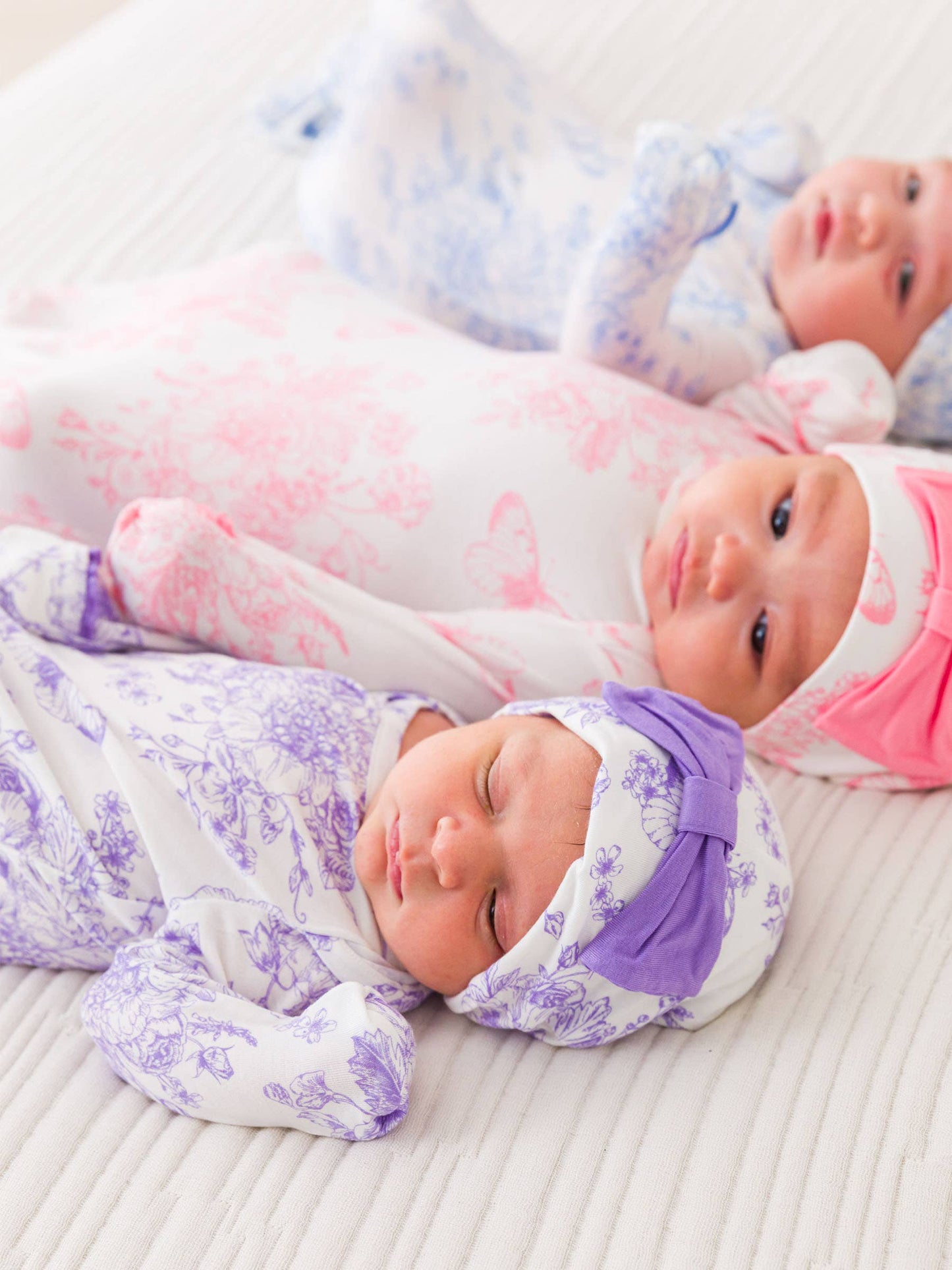 Purple Toile Knot Gown & Hat Set