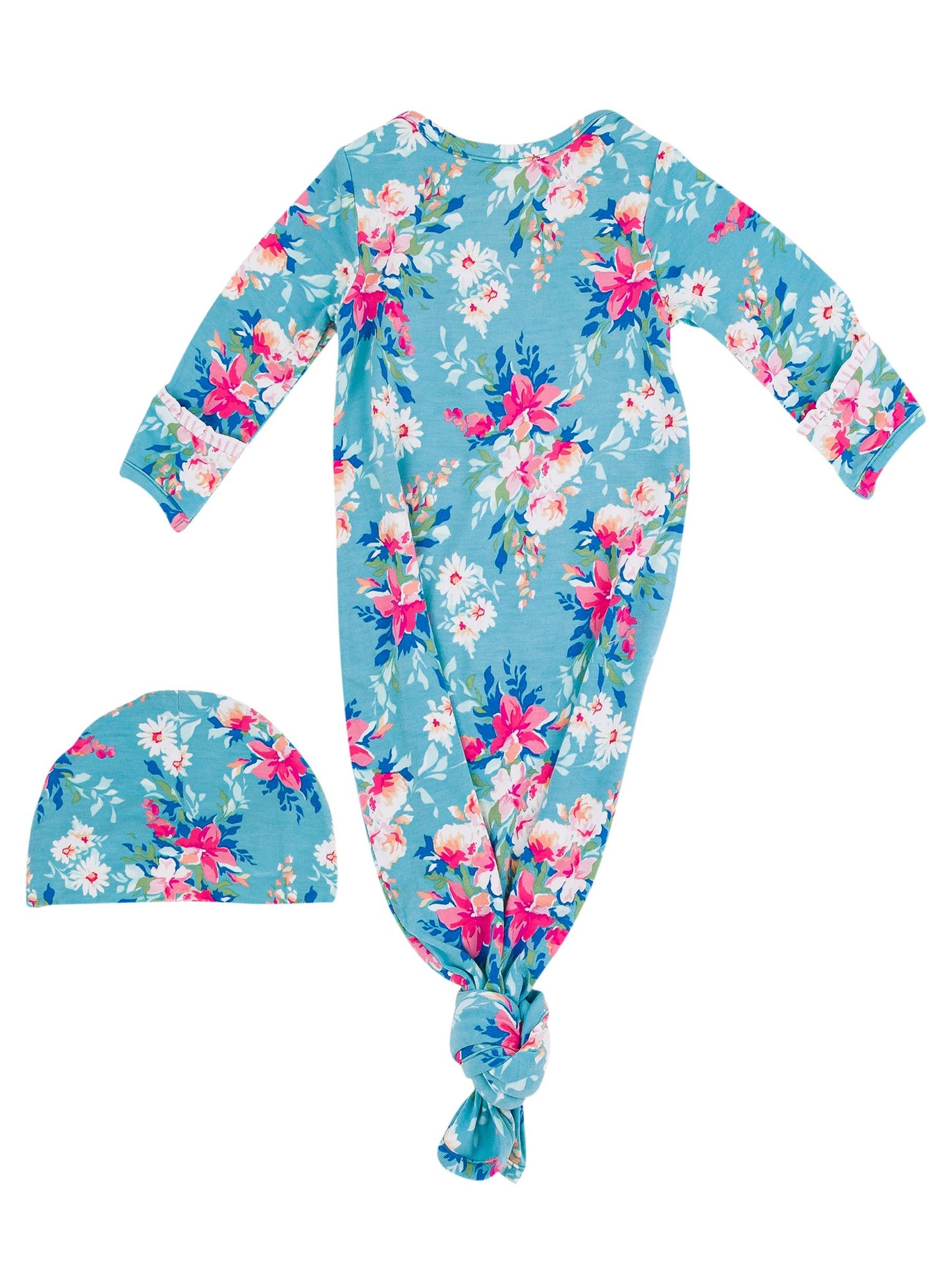 Baby Floral Gown & Bow Hat Set
