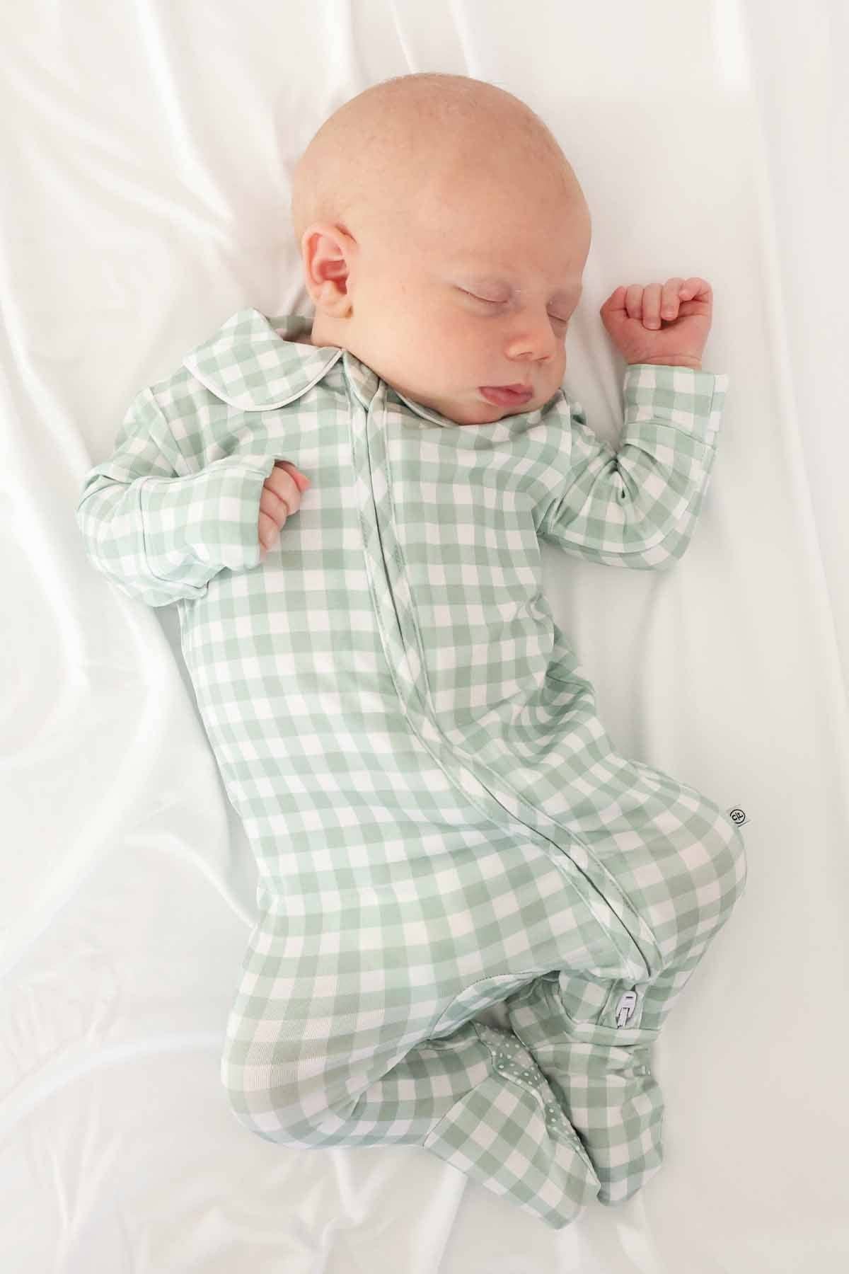 Zipper Footie in Moss Gingham