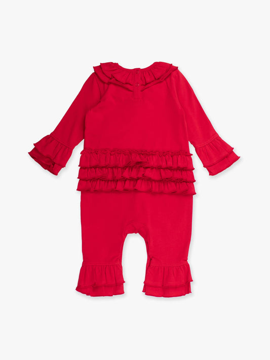 Red Knit Ruffle Flare Romper