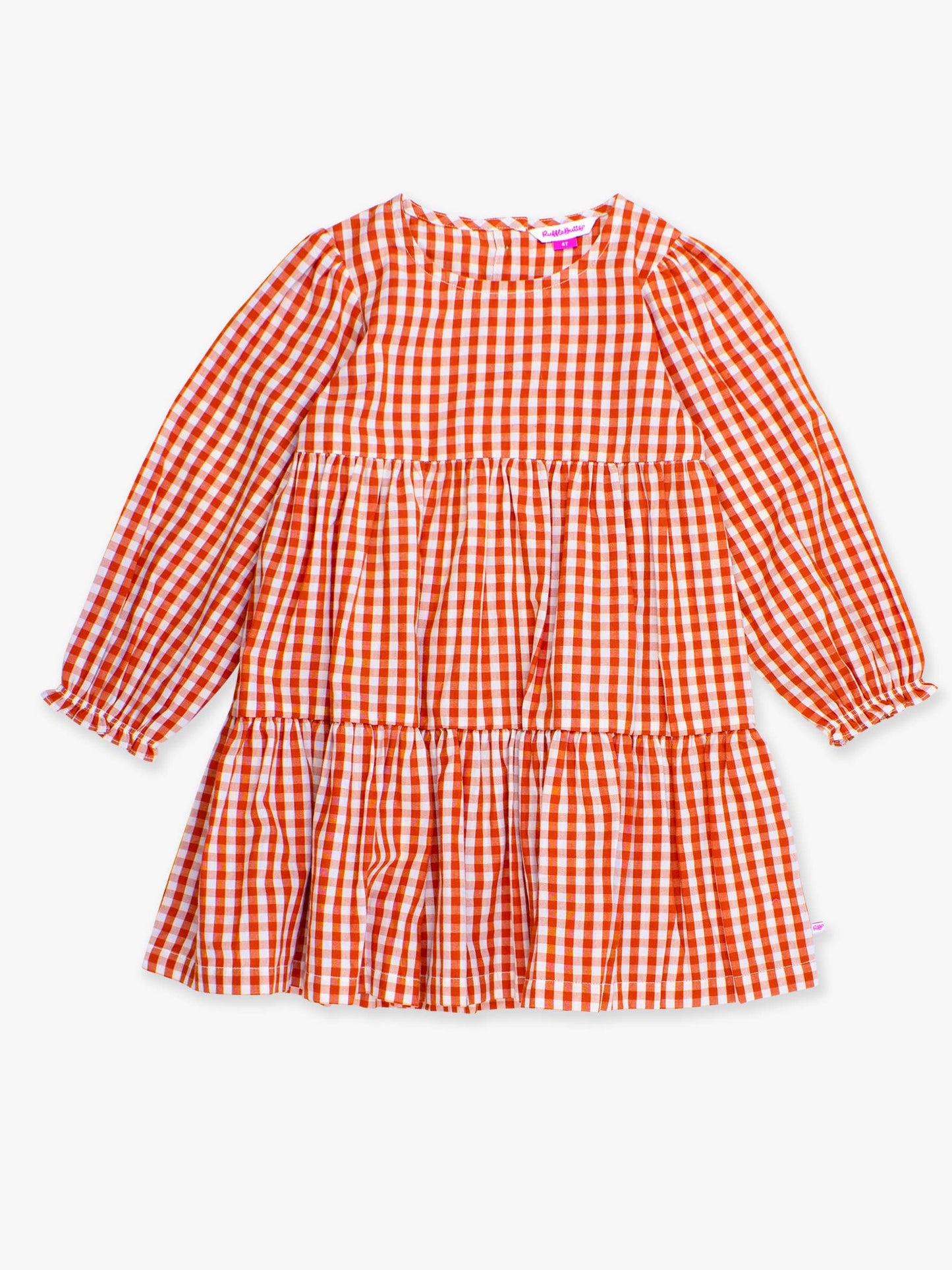 Girls Gingham Woven Tiered Dress