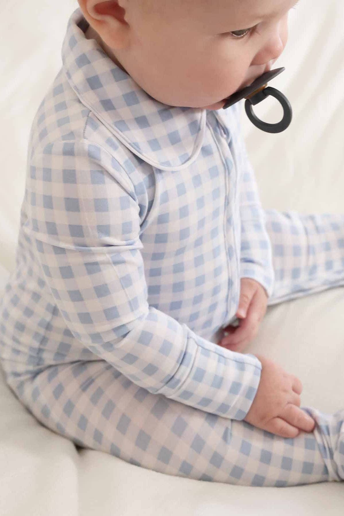 Zipper Footie in Blue Gingham